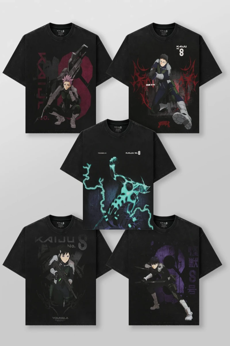 YoungLA x Kaiju No. 8 Playera Negra Turquesa