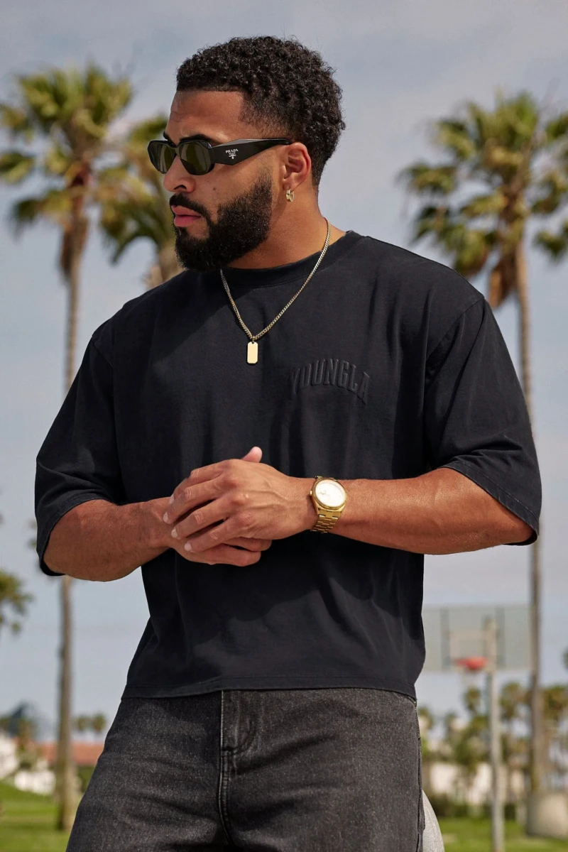 YoungLA Playera Oversize Logo 3D Negra