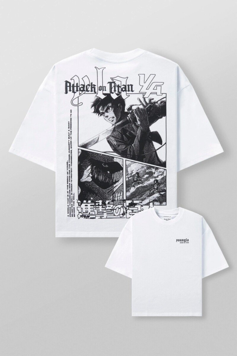 YoungLA x Attack on Titan Playera Blanca Manga