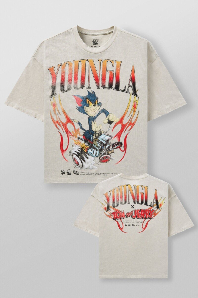 YoungLA x Tom and Jerry Playera Crema Hot Rod