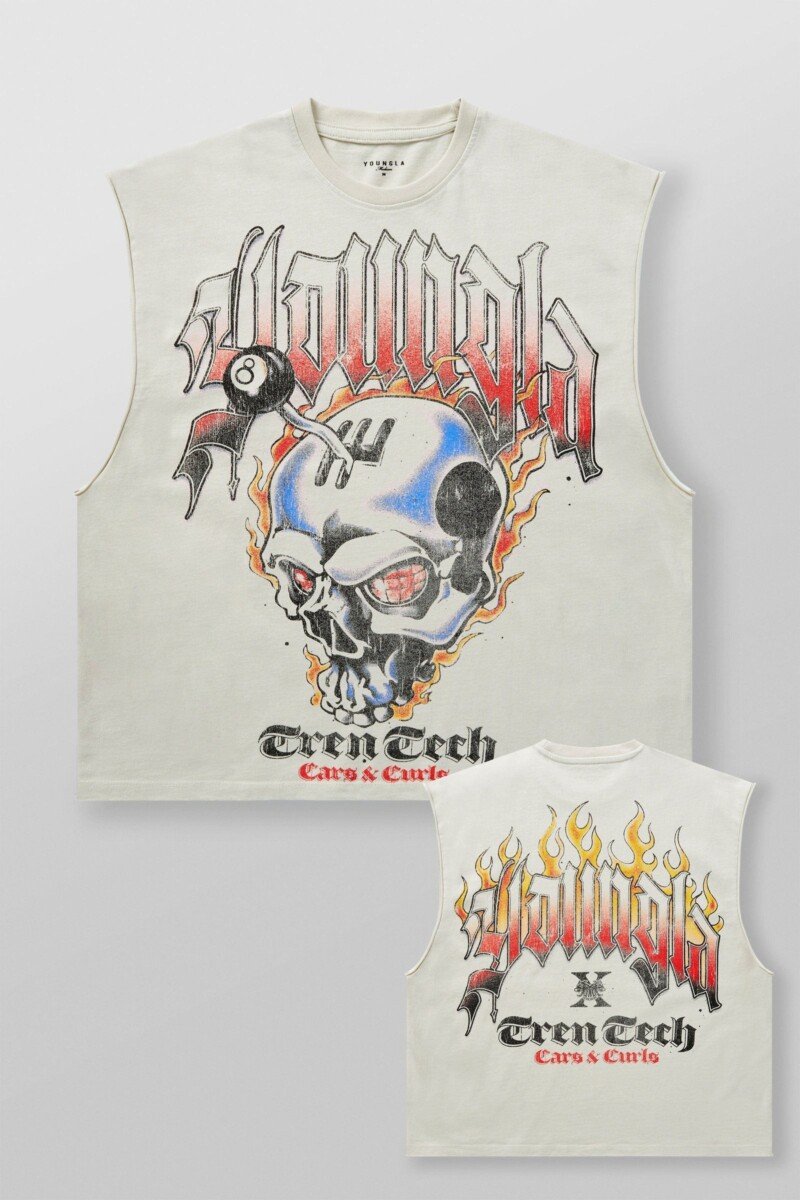 YoungLA Cars & Curls Musculosa Crema Skull Burnout