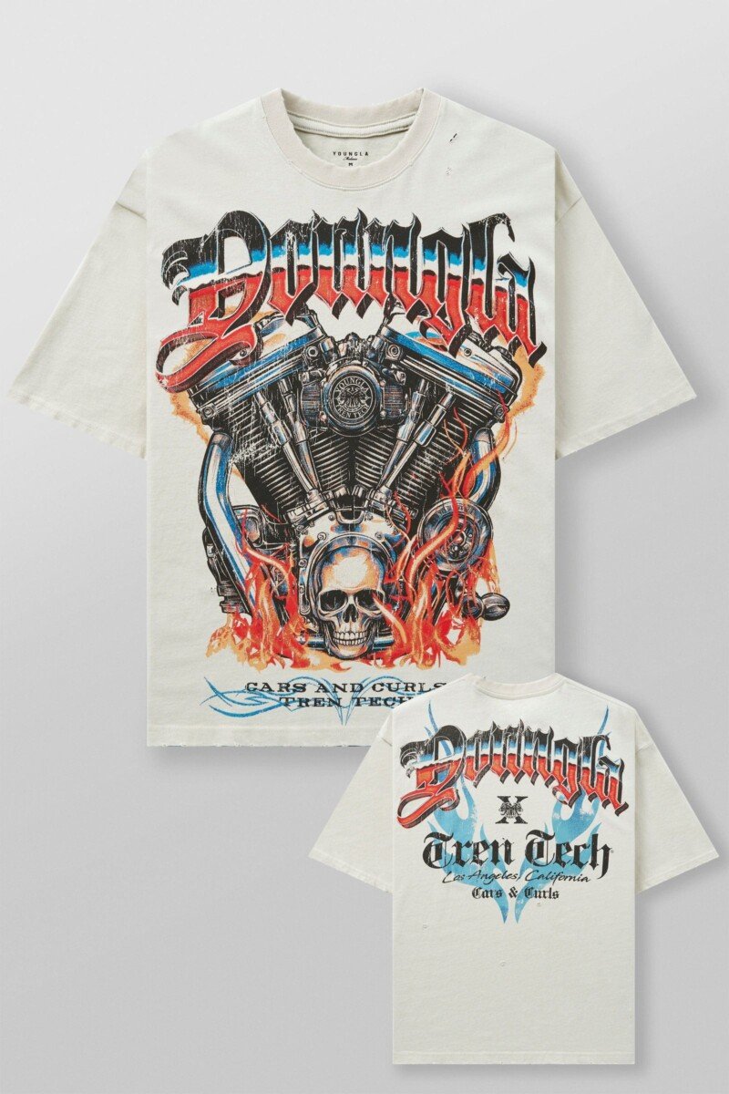YoungLA Cars & Curls Playera Crema Hell Ride