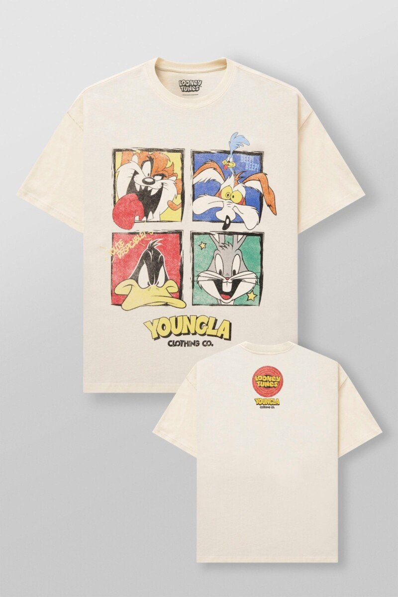 YoungLA x Looney Tunes Playera Crema Character Collage