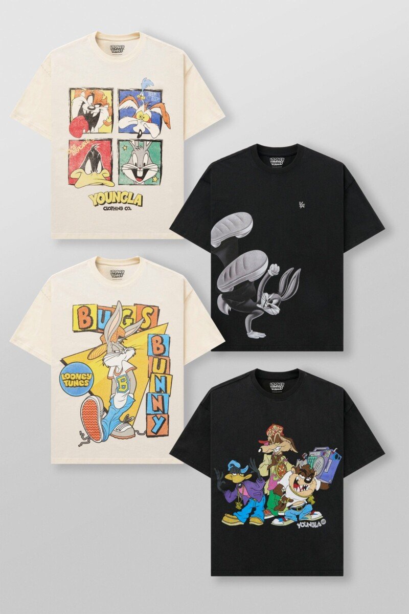 YoungLA x Looney Tunes Playera Crema Character Collage